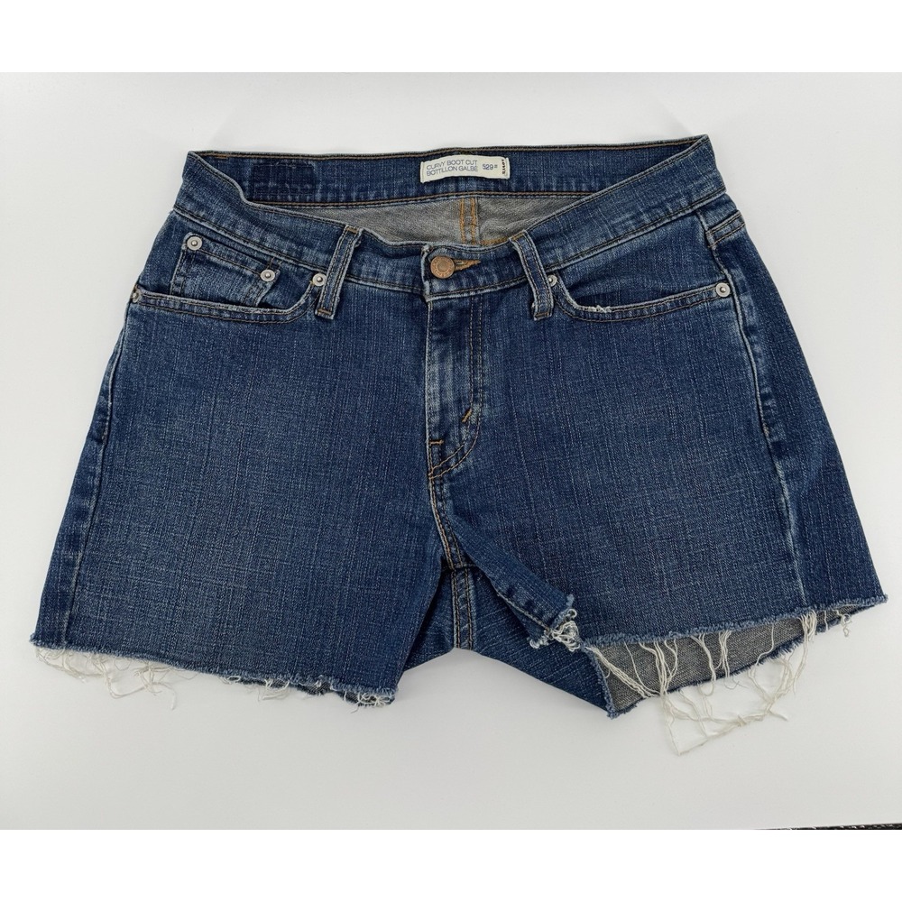 Levi's 529 Women's High Rise Cut Off Blue Denim Shorts Distressed Size 29 / 30W